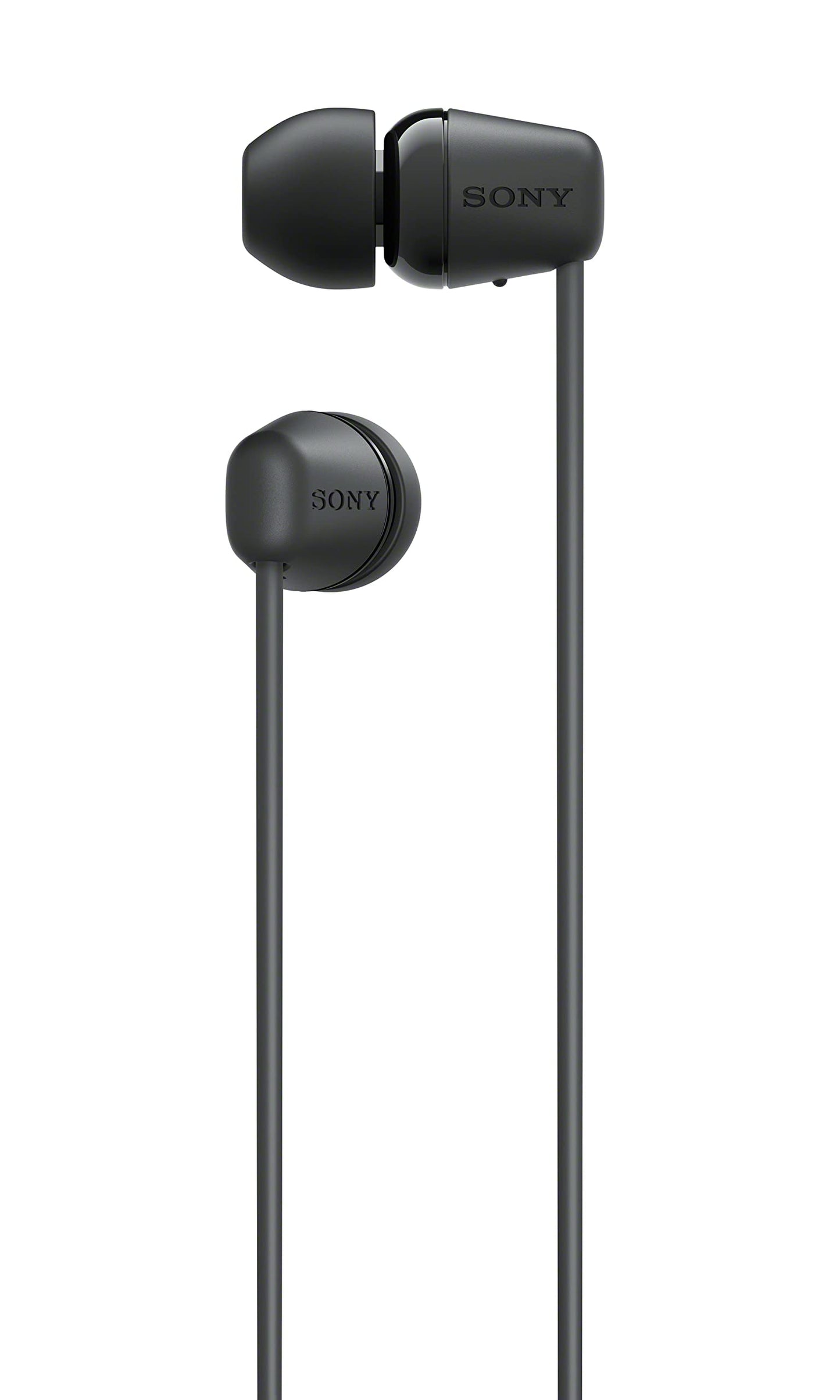 Sony wireless WI-C100 in-ear headphones (up to 25 hours of battery life, optimized for voice assistants, integrated microphone for phone calls, Bluetooth), black, small - WIC100BCE7