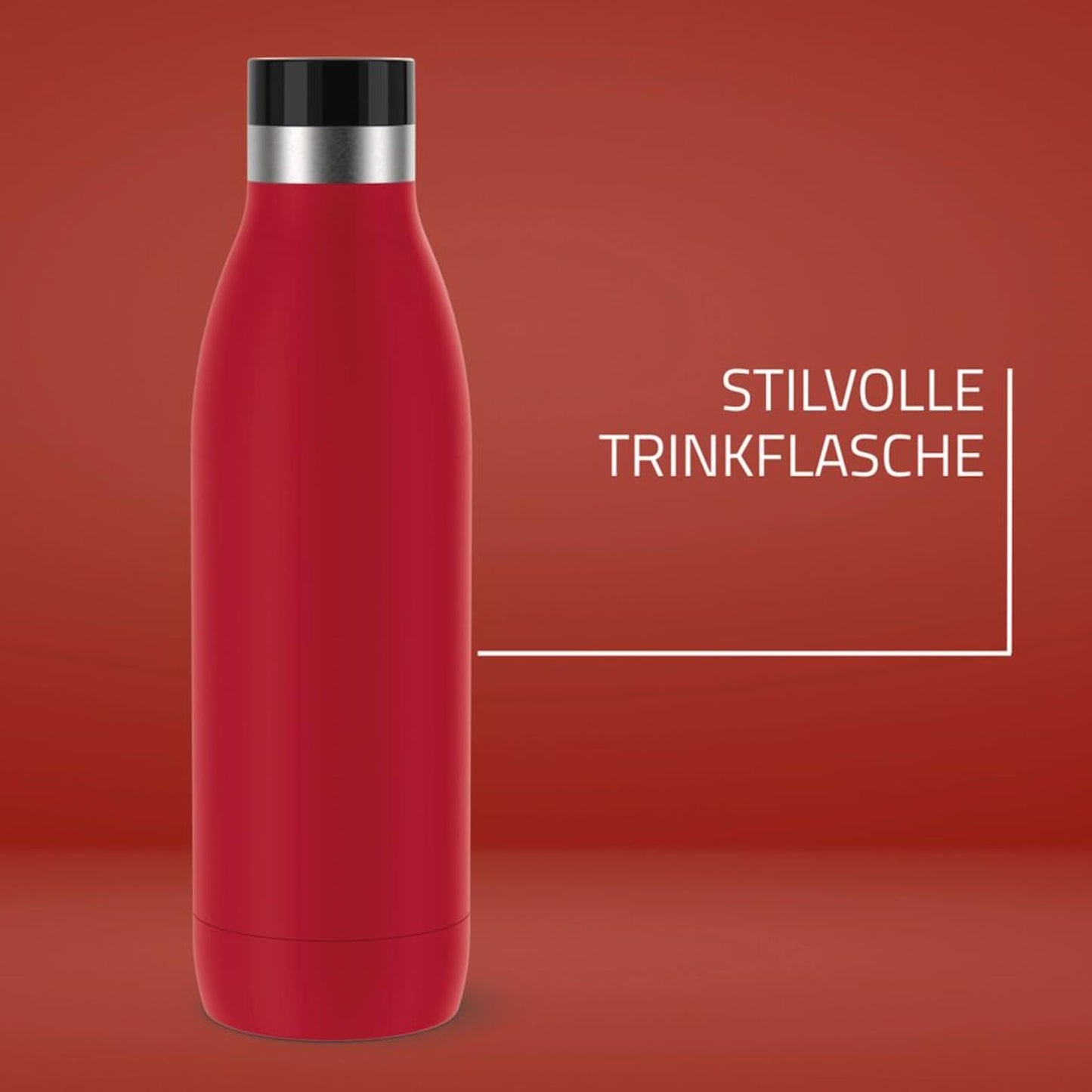 Emsa Bludrop drinking bottle, 0.7 liters, 100% leak-proof, quick-press closure, ergonomic 360° drinking pleasure, warm for 12 hours, cool for 24 hours, easy to clean, stainless steel, powder coating, dark red, N31129 - N3112900