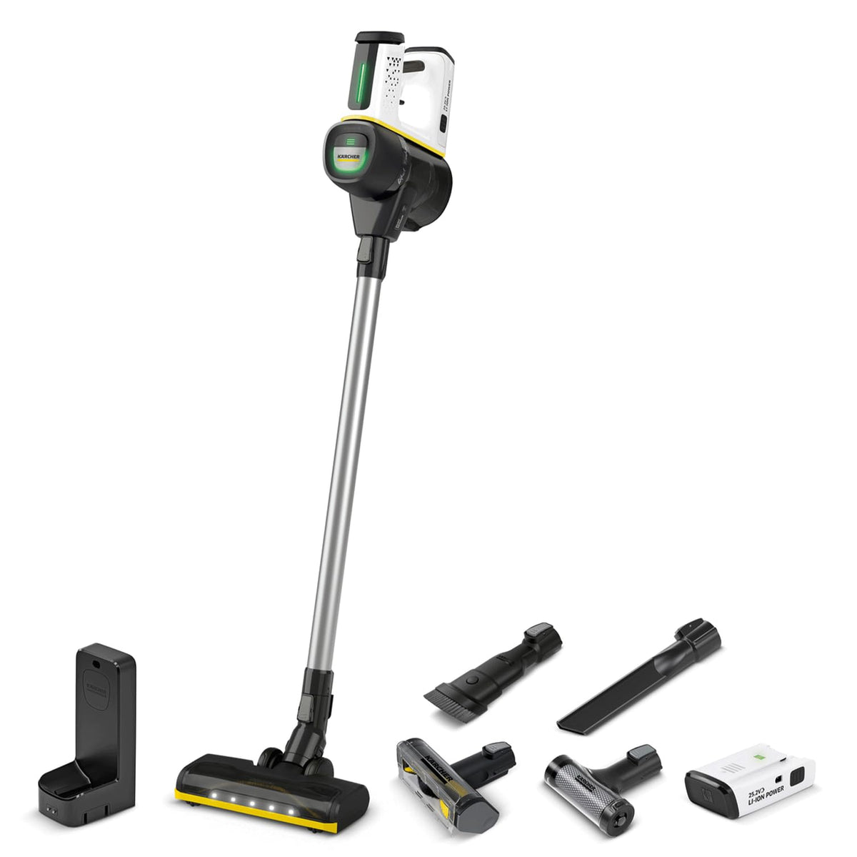 KÄRCHER Cordless Vacuum Cleaner VC 7 Signature Line, 2 suction levels, runtime: up to 60 min., weight: 2.6 kg, includes 25.2 V battery, wall mount with charging function, floor and crevice nozzle, white - 1.198-750.0
