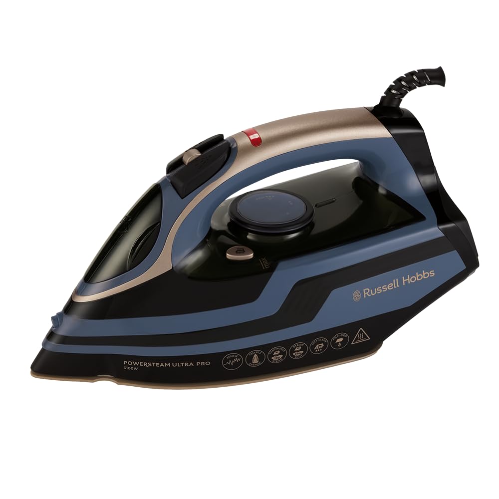 Russell Hobbs steam iron [3100W, 210g extra steam boost] Powersteam Ultra Pro (ceramic quartz sole, self-cleaning, spray function, anti-limescale & drip stop, 70g/min variable steam) iron 28630-56
