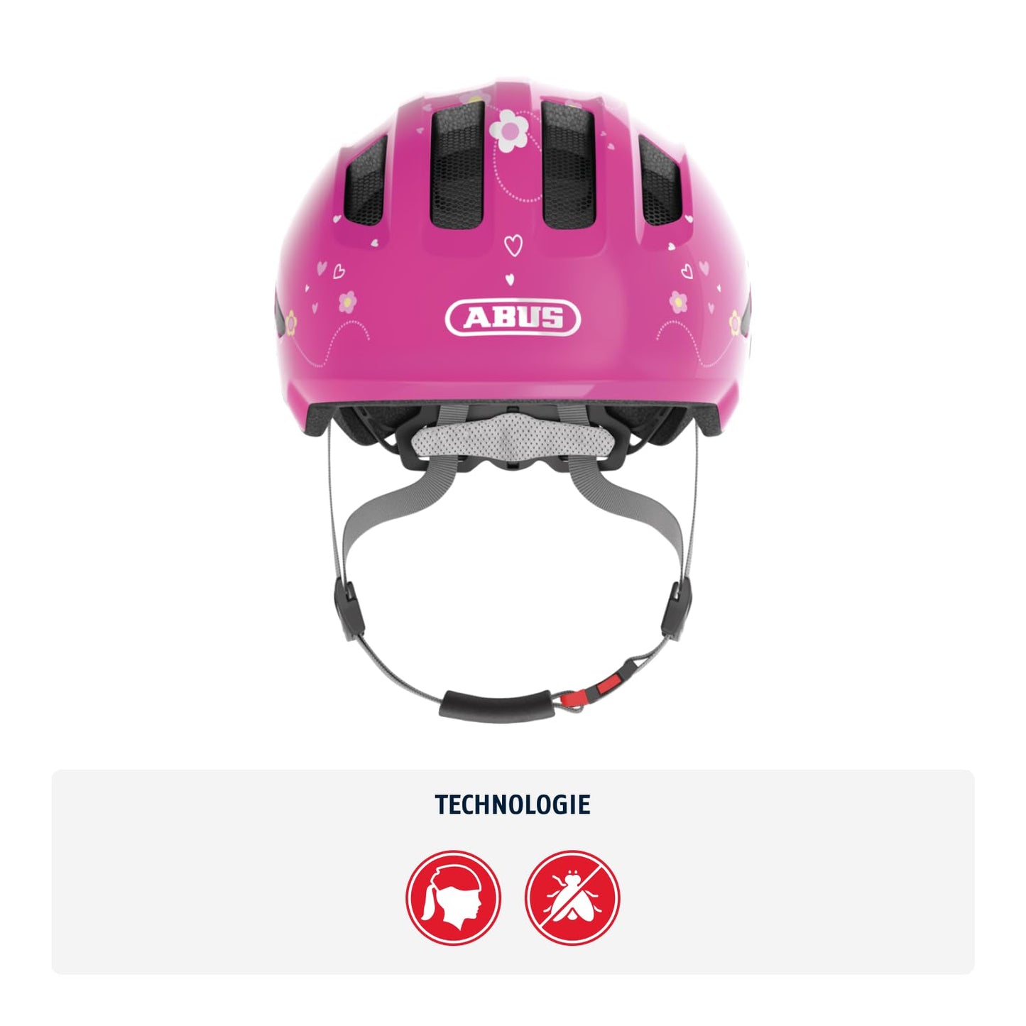 ABUS children's helmet Smiley 3.0 - bicycle helmet with a deep fit, child-friendly designs & space for a braid - for girls and boys - pink with butterfly pattern, size M - 67258