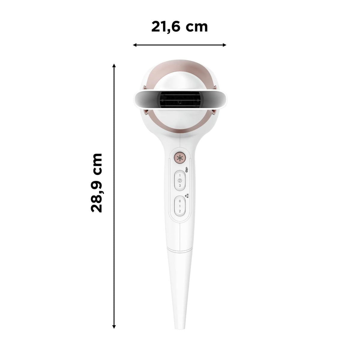 Rowenta Studio Dry Glow Hair Dryer, 2100 Watts, Hairdryer with Diffuser for Curls, 3 Temperature and 2 Speed Settings, Ion Function, Cool Air Button, White/Rose Gold, CV5830