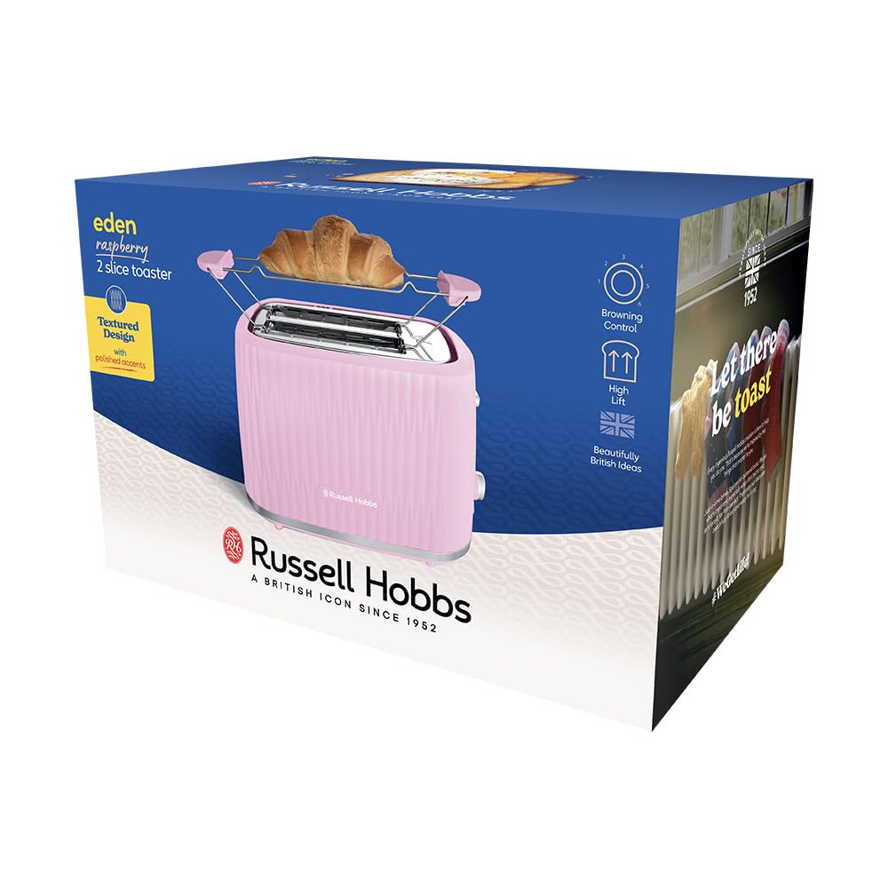 Russell Hobbs Toaster Eden Raspberry, 2-Slice, with Bun Warmer - 27372-56