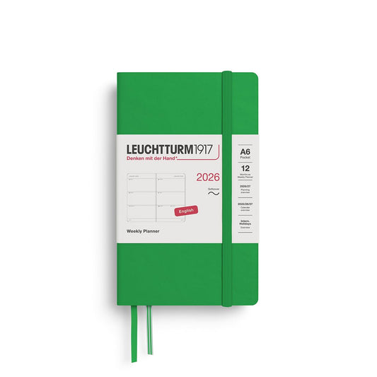 LEUCHTTURM1917 372748 Buzunar pentru calendar săptămânal (A6) 2026, copertă moale, frunză de primăvară, engleză