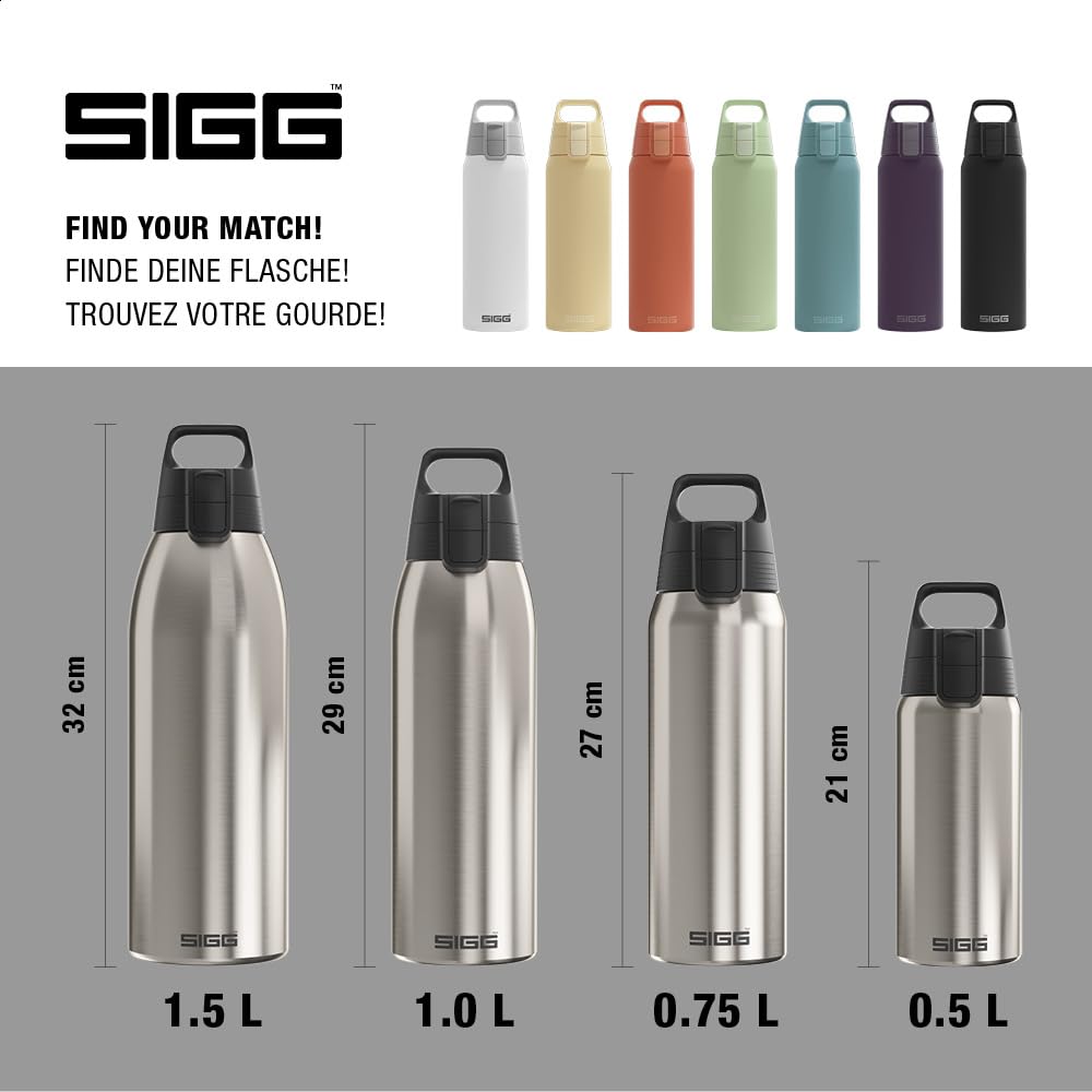 SIGG - Insulated drinking bottle - Thermos bottle Shield Therm One Brushed - carbonated drinks - leak-proof - dishwasher safe - BPA-free - 90% recycled stainless steel - silver - 0.75L - 6217.90
