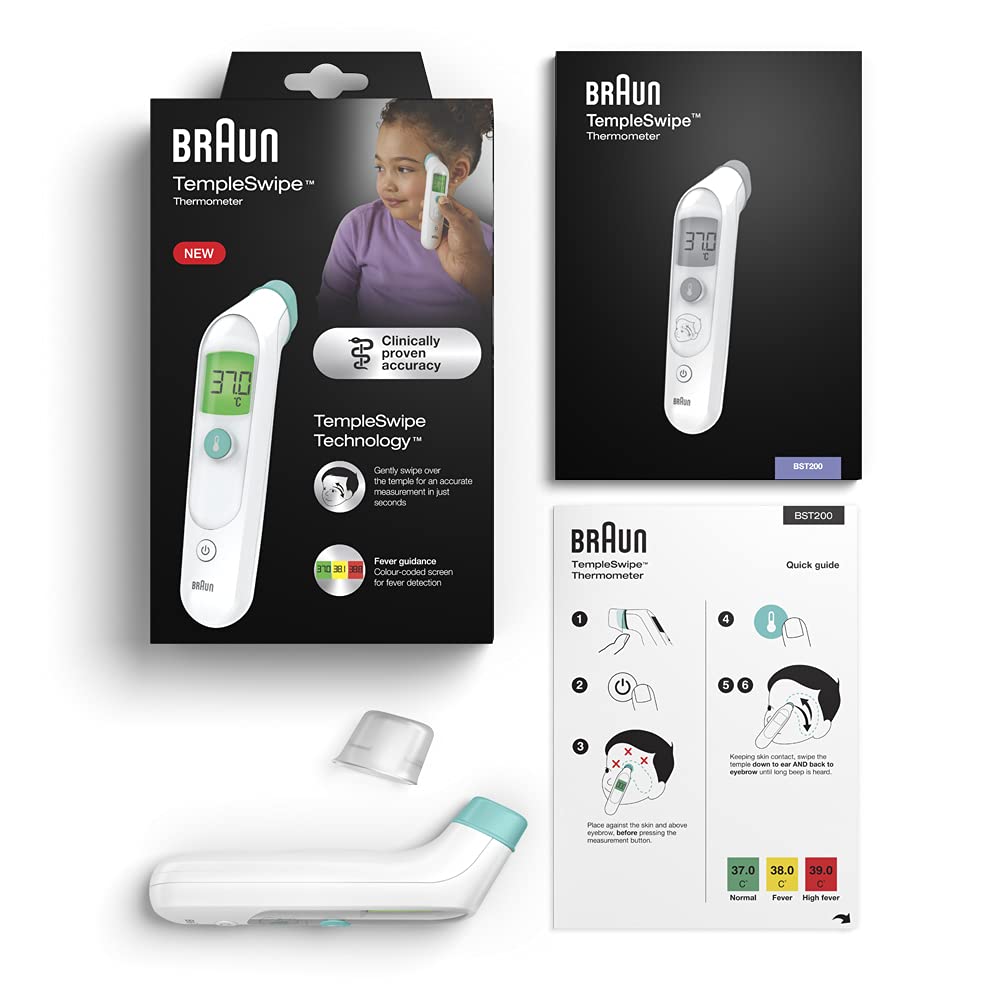 Braun TempleSwipe Forehead Thermometer (color-coded temperature display, safe, hygienic, fast, clinically accurate, gentle, easy to use, suitable for all age groups) BST200 - BST200EE