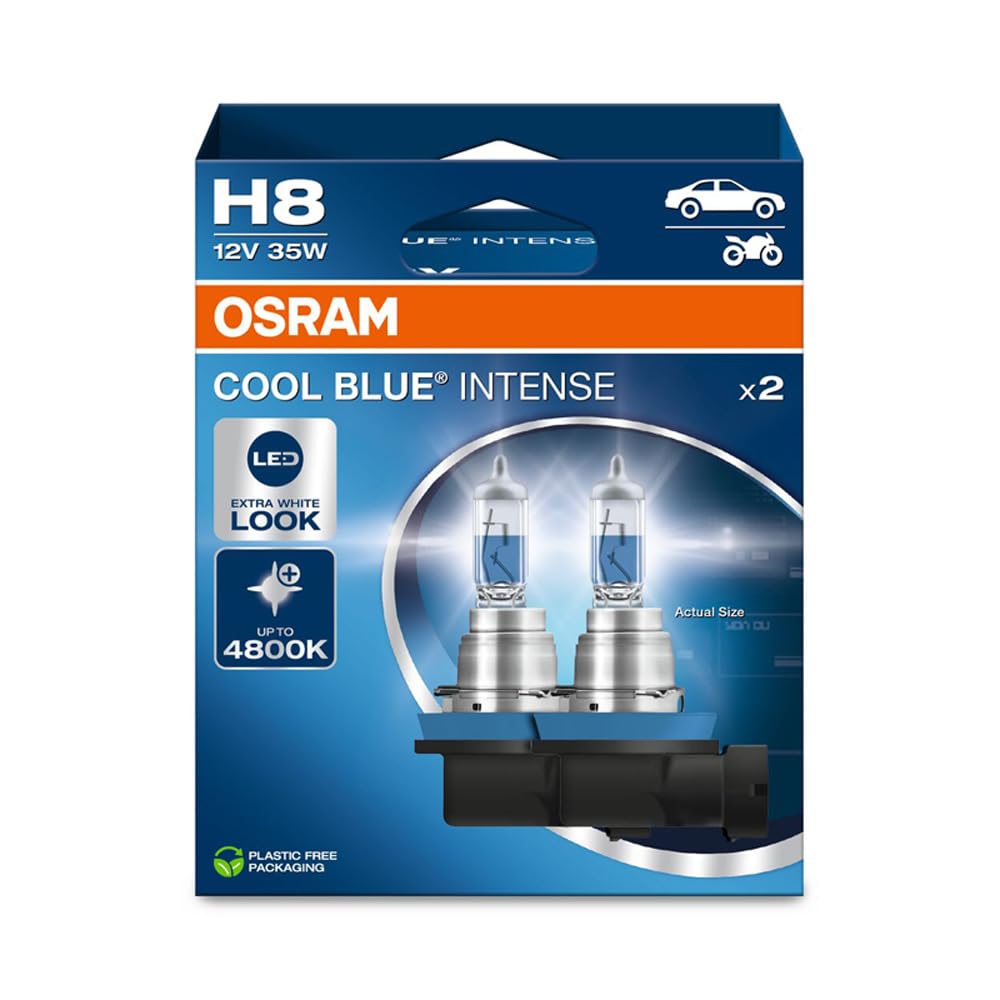 Osram COOL BLUE® INTENSE H8, up to 4,800K, halogen headlight lamp, LED look, Hanging folding box (2 lamps) - 64212CBN-2HB