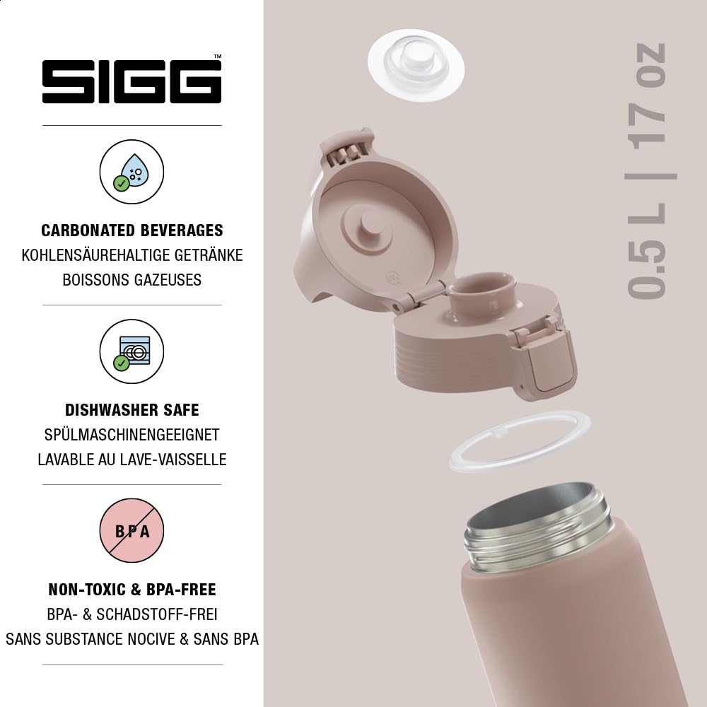SIGG - Insulated drinking bottle - Thermos bottle Shield Therm One Dusk - carbonated drinks - leak-proof - dishwasher safe - BPA-free - 90% recycled stainless steel - warm gray - 0.5L - 6022.10