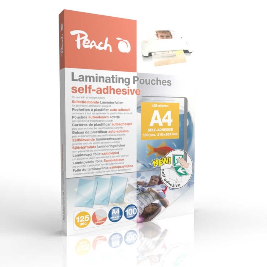 Peach laminating film A4-125 mic - 100 pieces - self-adhesive back - suitable for self-made pictures or signs etc. - compatible with laminating devices from all brand manufacturers - S-PP525-17 - VF-YV-1347