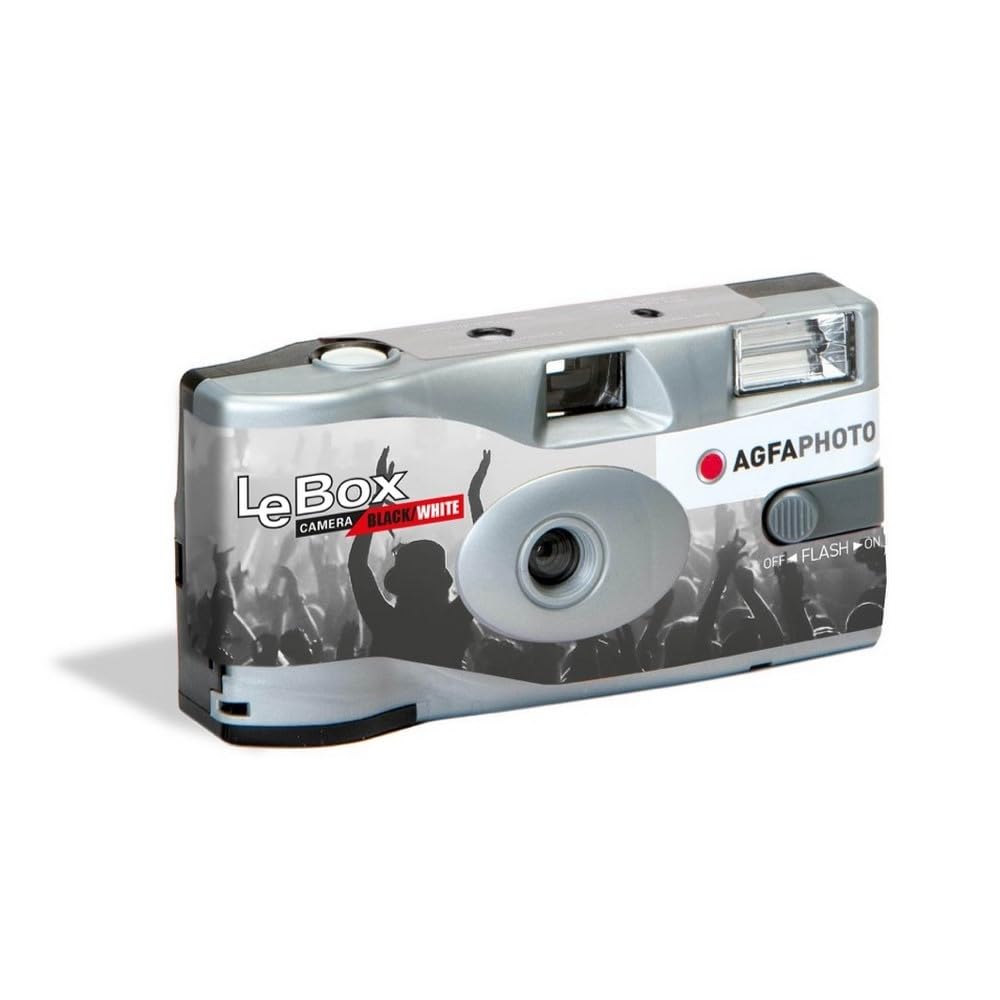 AgfaPhoto Black and White Disposable Camera - LeBox Flash Black & White (2 Pack) - 35mm, 2×36 shots, APX ISO 400 film, 31mm lens, fixed focus and built-in flash - Gray - 3760265545445