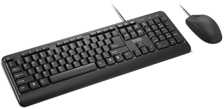Lenovo 160 combinație între tastatură și mouse cu fir | Exoschelet rezistent la apă | Taste rezistente la stropi | Mouse de dimensiuni complete cu 1600 DPI | Roată de derulare antiderapantă | Suport - GX31L52655