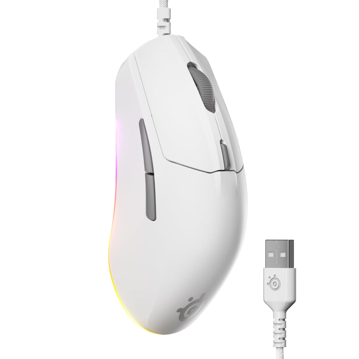SteelSeries Rival 3 Gen 2 Gaming Mouse – 8,500 DPI TrueMove Core optical sensor – Guaranteed 60 million clicks – Low latency – Weighs 77 g – PTFE glide feet – RGB - White - 62516