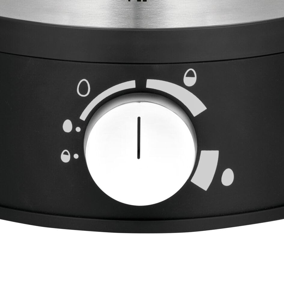 WMF Stelio egg cooker made of stainless steel, 1-7 eggs, newly developed technology for well-boiled eggs soft-medium-hard, easy hardness adjustment, 380 W power, including measuring cup with egg pick - 415070011