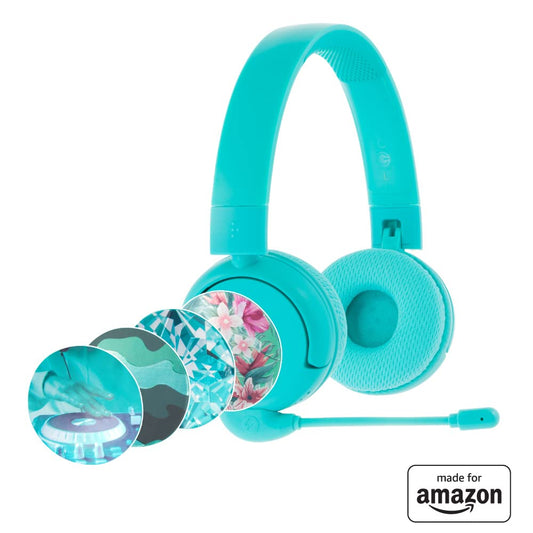 Brand new and “Made for Amazon”: BuddyPhones PopTime Pro Bluetooth children's headphones with volume limiter and boom microphone (ages: 3-12 years), teal - BT-BP-POP-TIMEP-TEAL