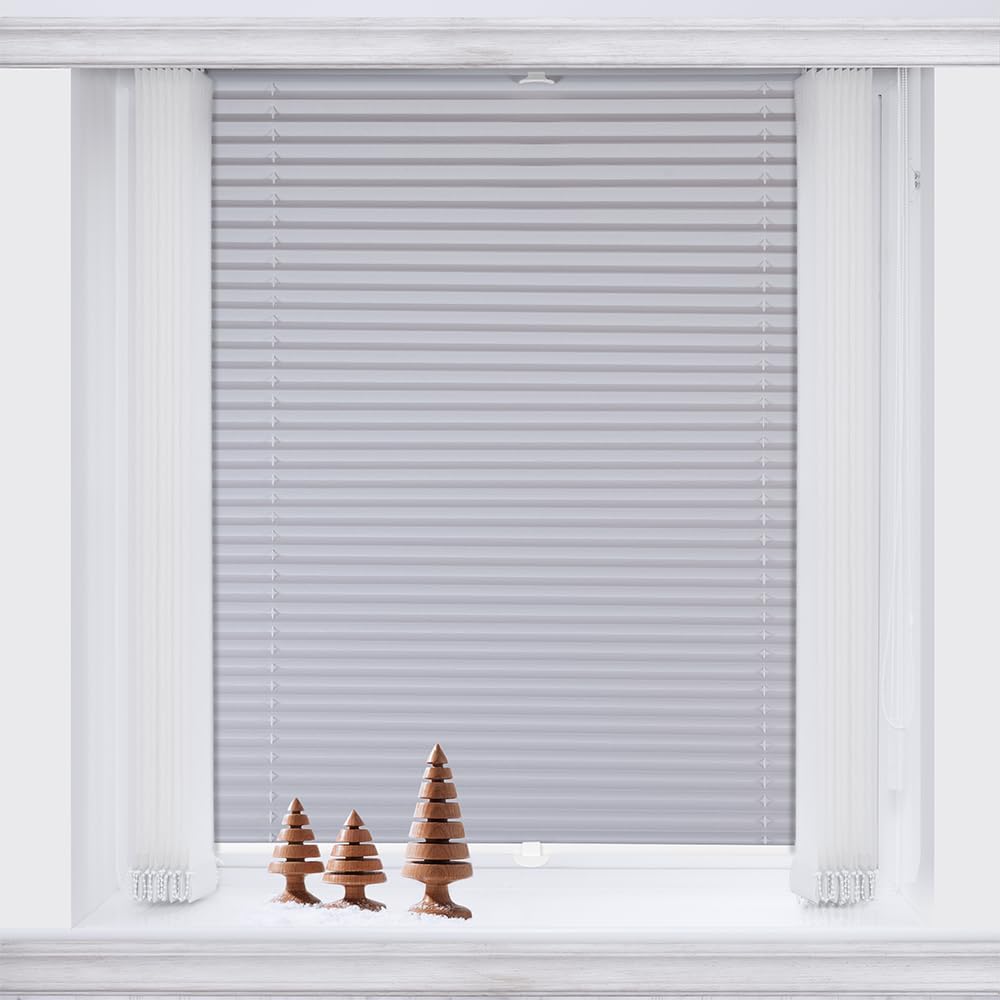 Sekey pleated blinds without drilling, window pleated blinds Klemmfix blinds 130 cm wide, tensioned opaque sun protection window blind, 130x150cm, blue-gray - BL-1330