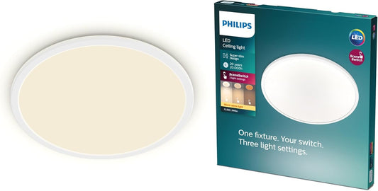 PHILIPS LED SceneSwitch Ceiling Light (36 W), LED ceiling light with 3 brightness levels and warm white light, energy-saving room lighting with EyeComfort, white - 929002667201