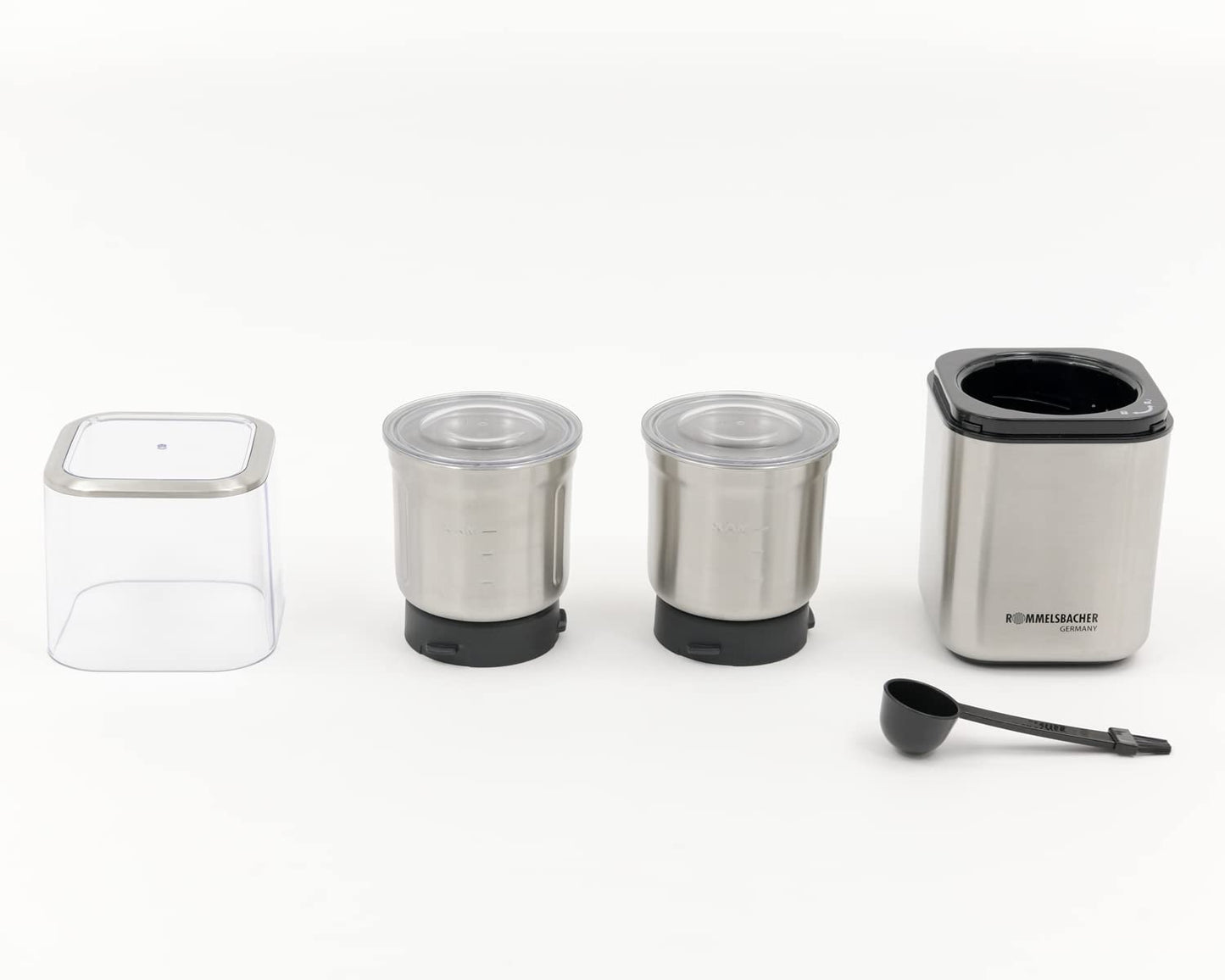 ROMMELSBACHER spice and coffee mill EGK 200, 2 stainless steel containers with impact knife & special knife, capacity 70 g, grinding level selectable over grinding time, also for pesto, spices, nuts, sugar, 200 watts