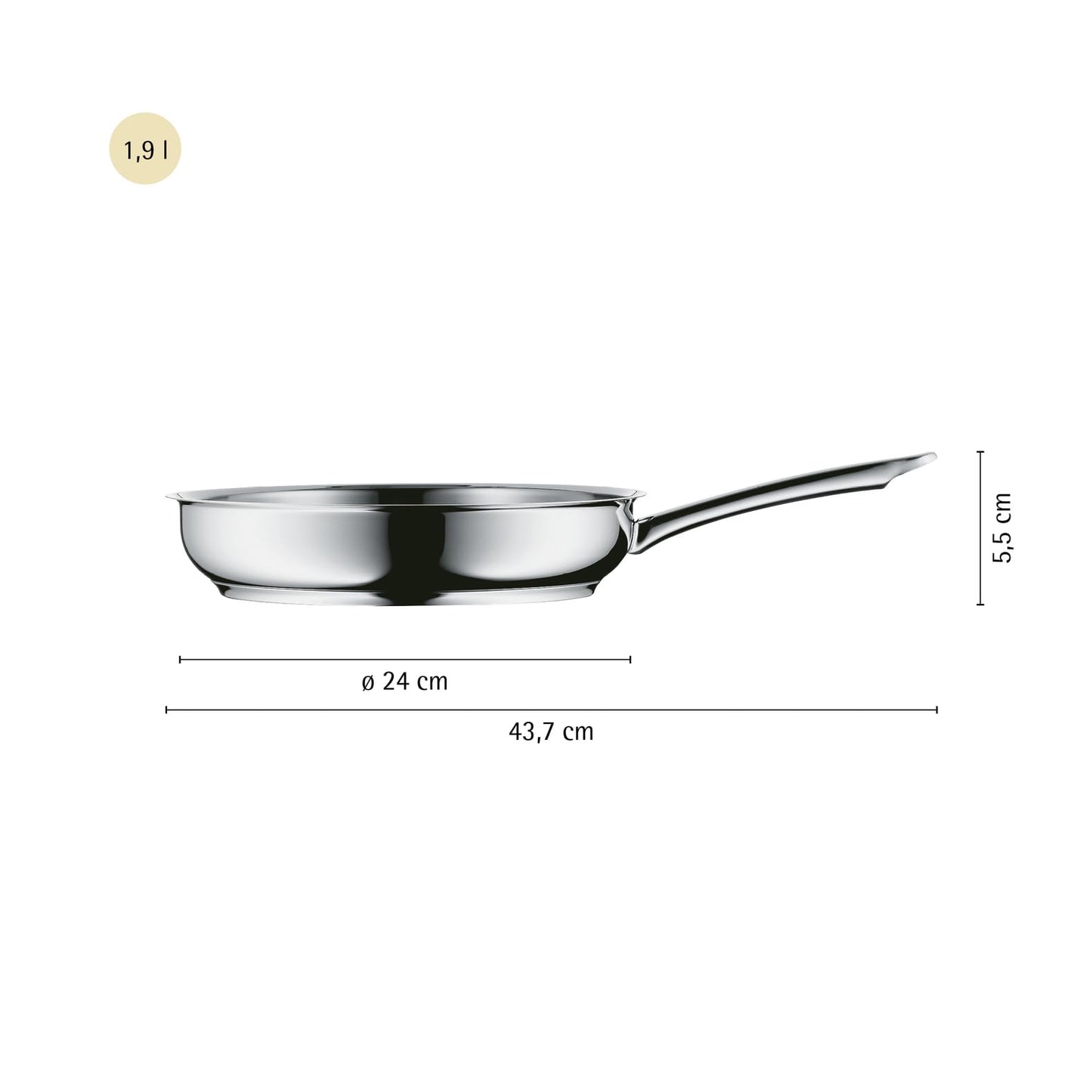 WMF professional frying pan 24 cm induction, stainless steel pan uncoated, Cromargan stainless steel, oven safe - 790349999