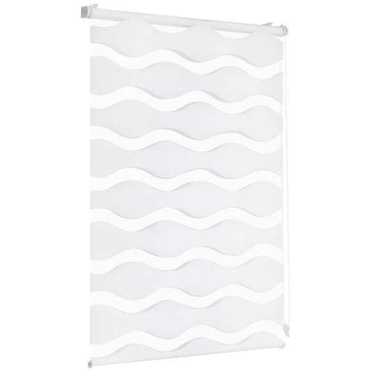 Sekey double roller blind waves Klemmfix without drilling for windows, double roller blind 60 cm wide, duo roller blind wave blinds sun protection, 60x150cm, white - BL-2626