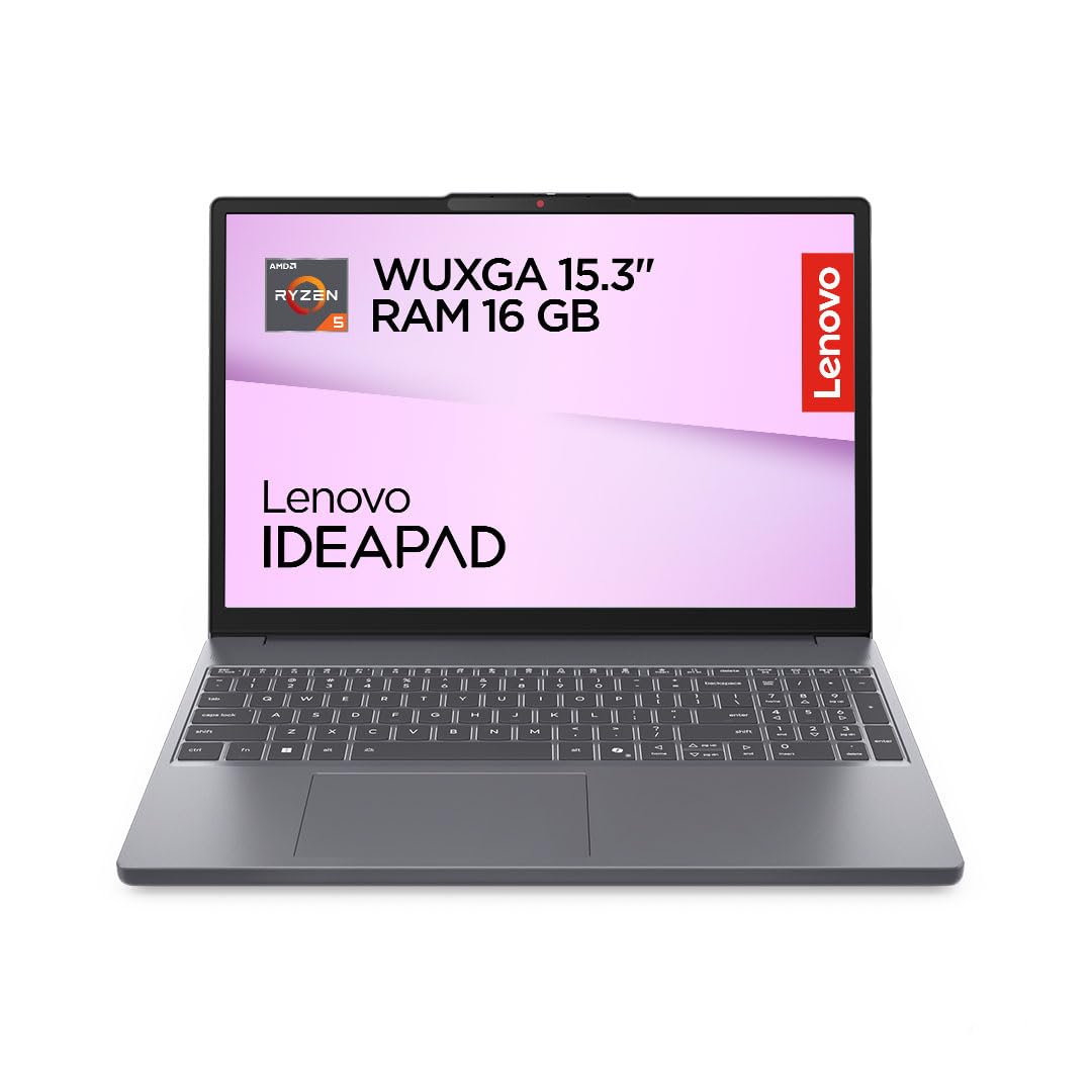 Lenovo IdeaPad Slim 3 Laptop | 15.3" WUXGA Display | AMD Ryzen 5 150 | 512GB SSD | 16GB RAM | AMD Radeon Graphics | QWERTZ | Windows 11 | Luna Gray | 3 Months Premium Care - 83K700H4GE