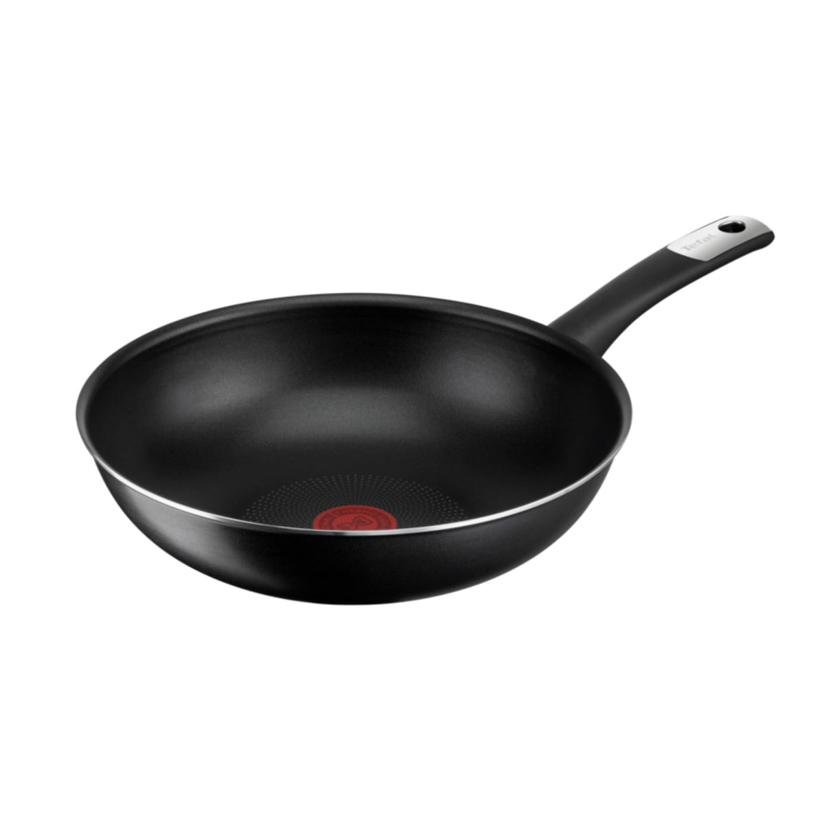 Tefal C38819 Hard Titanium Essential Wok Pan 28 cm, non-stick coating with titanium particles, Thermo-Signal temperature indicator, dishwasher safe, made in France, black.