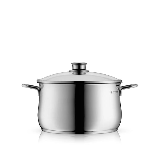 WMF Diadem Plus cooking pot induction 20 cm - 3.7 l large meat pot made of Cromargan stainless steel with glass lid, high edge, dishwasher safe, durable and uncoated for healthy, delicious meals - 0734216040