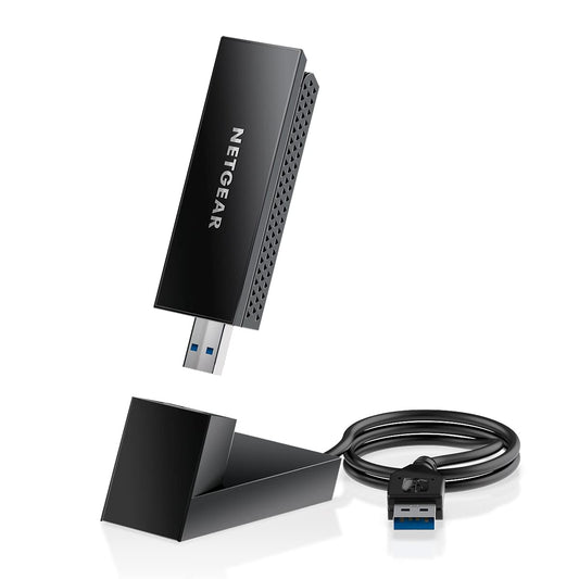 NETGEAR Nighthawk WiFi 6E USB 3.0-Adapter (A8000) – AXE3000 Tri-Band Viteză Wireless Gigabit (până la 3 Gbit/s) Funcționează cu orice router sau sistem Mesh WiFi 6 sau 6E – Pentru PC-uri cu Windows - A8000-100PES