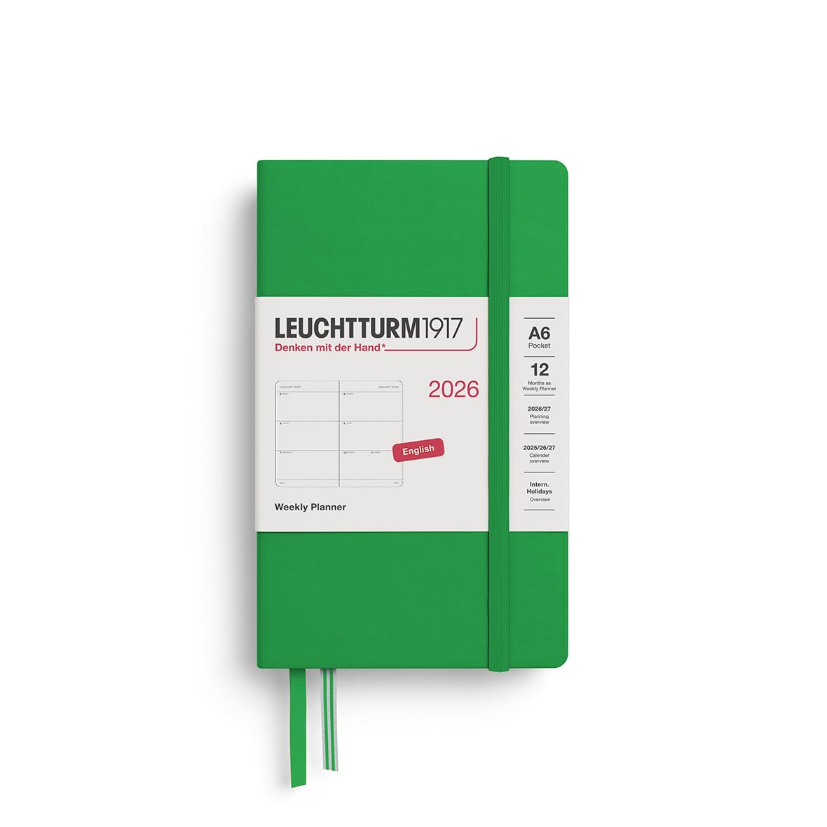 LEUCHTTURM1917 372726 Buzunar pentru calendar săptămânal (A6) 2026, frunză de primăvară, engleză