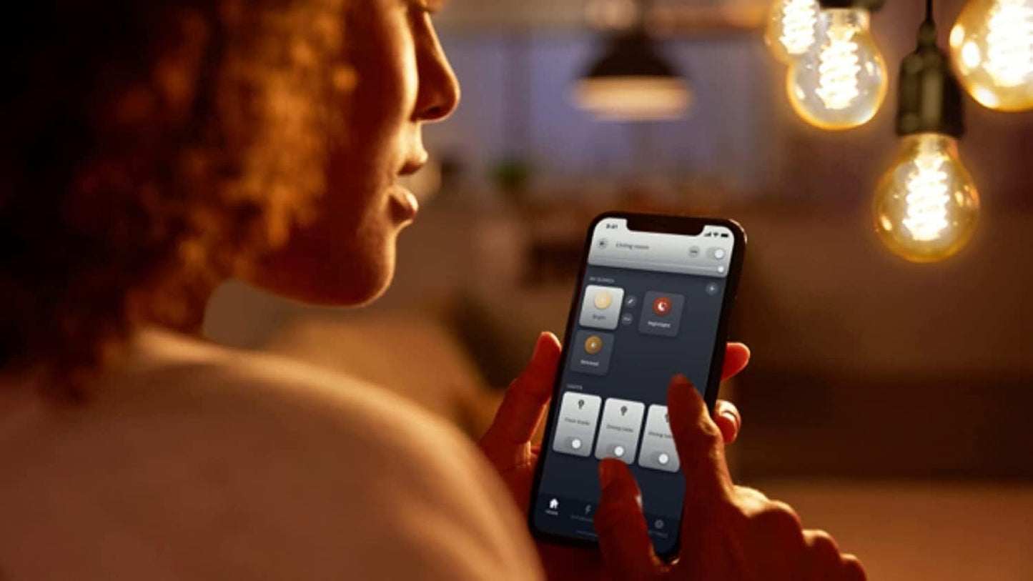 Philips Hue White E27 filament lamp (550 lm), dimmable LED lamp for the Hue lighting system with warm white light, smart light control via voice and app, pack of 1 - 929003051401