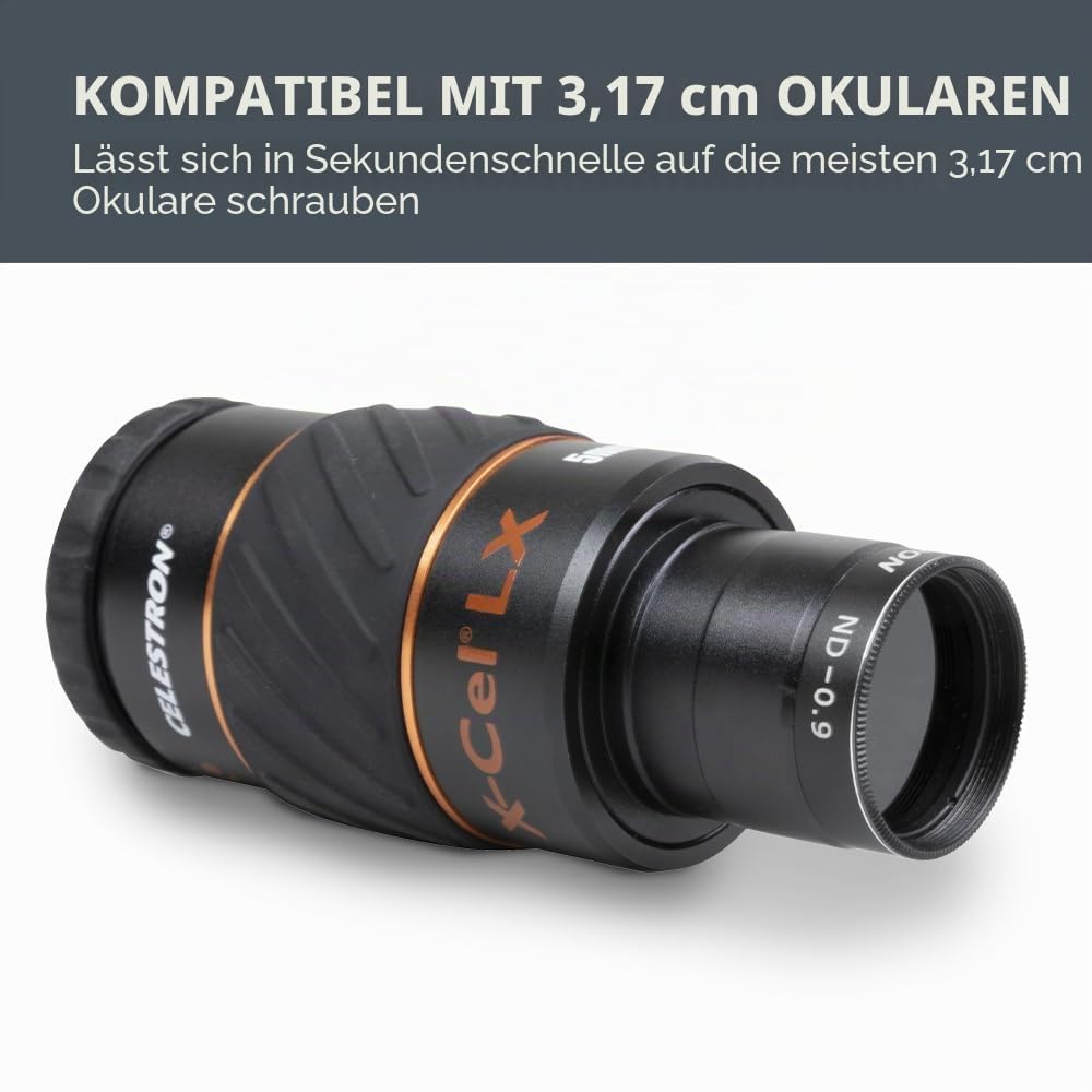 Celestron 94105 Neutral Density Moon Filter - Compatible with 1.25" Eyepieces and Suitable for Lunar, Venus & Double Star Observation, Black