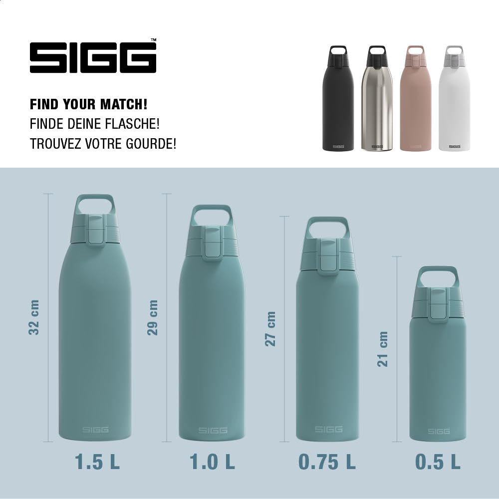 SIGG - Insulated drinking bottle - Thermos bottle Shield Therm One Morning Blue - carbonated drinks - leak-proof - dishwasher safe - BPA-free - 90% recycled stainless steel - gray blue - 1.5L - 6218.80