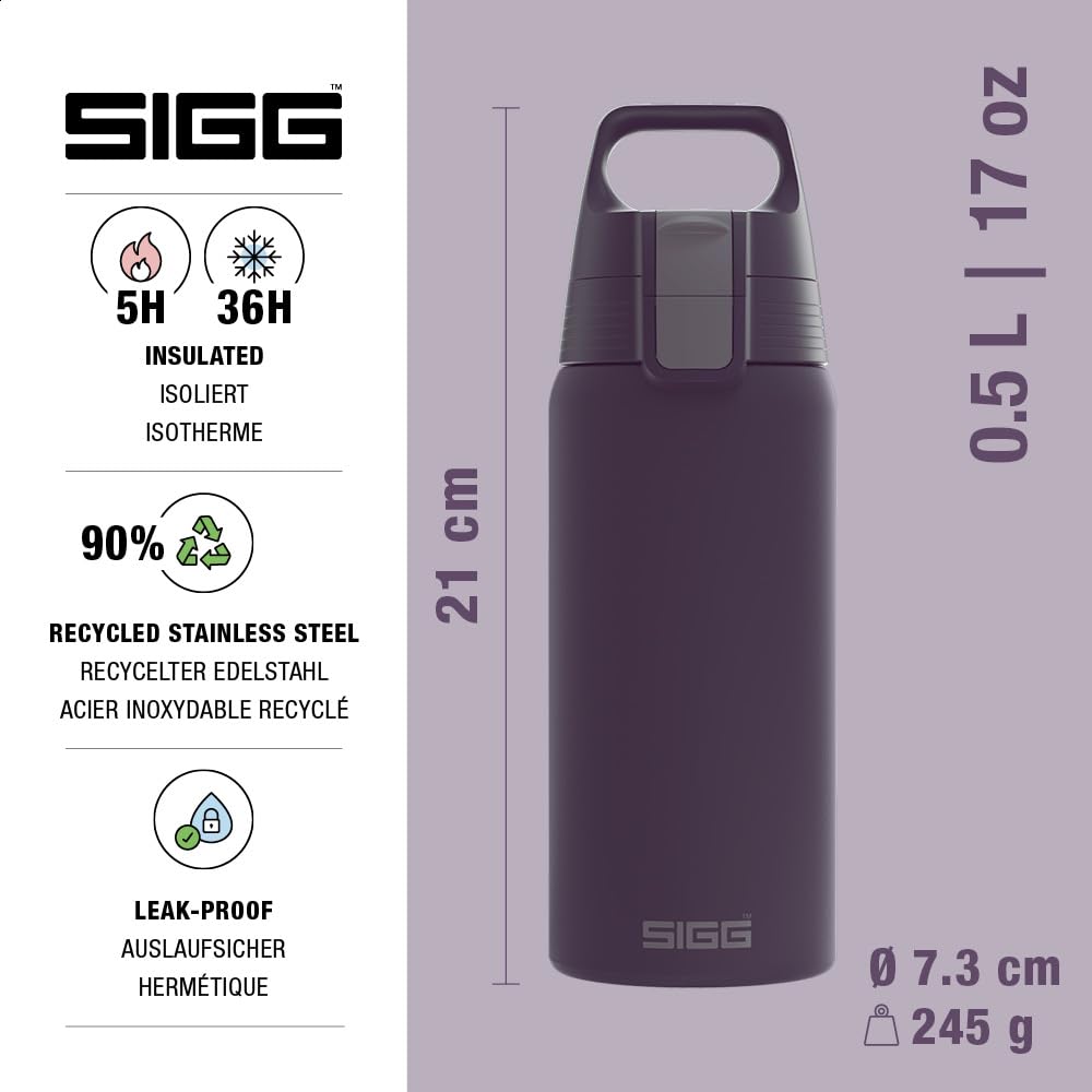 SIGG - Insulated drinking bottle - Shield Therm One Nocturne thermos bottle - carbonated drinks - leak-proof - dishwasher safe - BPA-free - 90% recycled stainless steel - dark purple - 0.5L - 6022.50