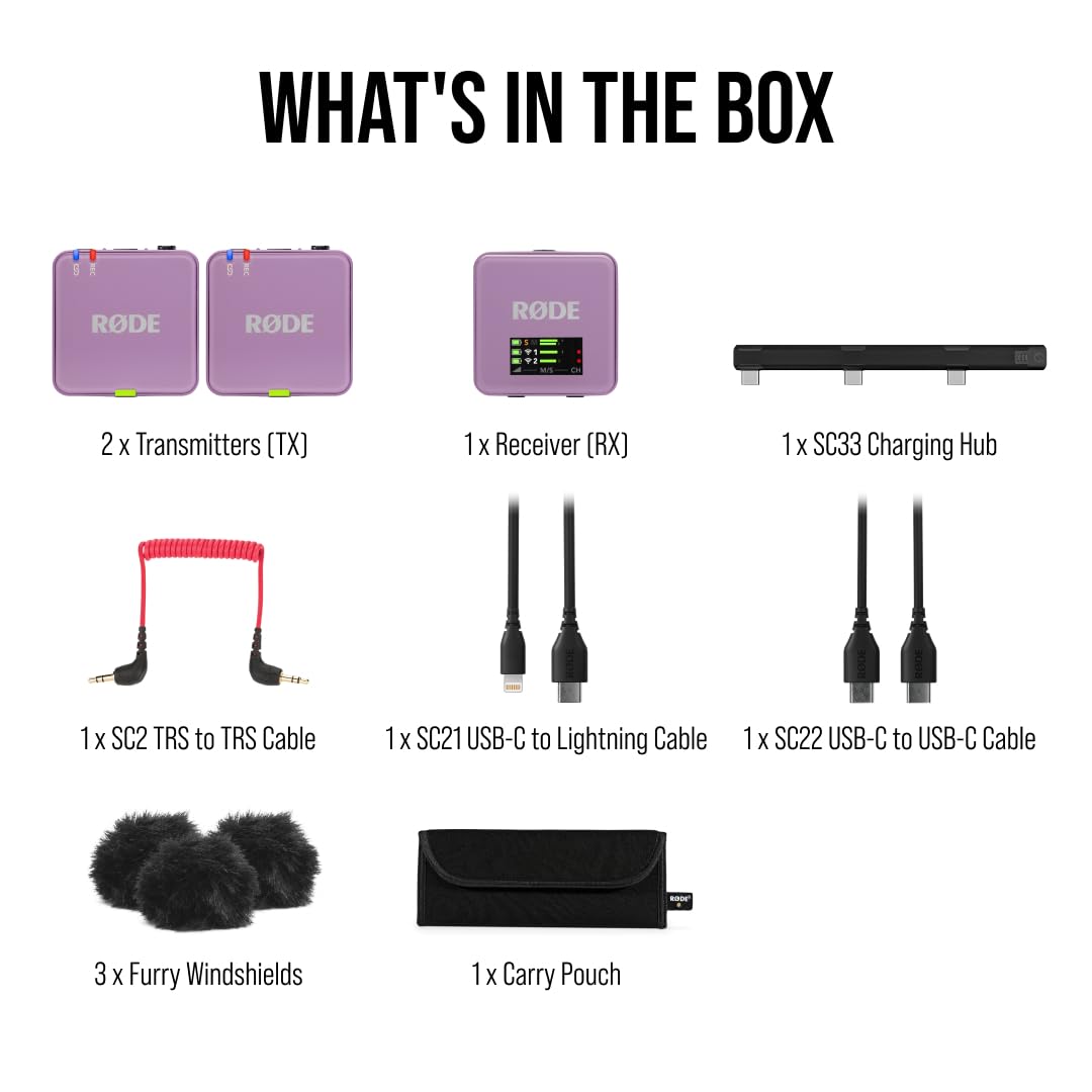 RØDE Wireless GO (Gen 3) – Compact wireless microphone – Crystal clear sound, 32-bit float recording, automatic level control, for phones, cameras, and computers (Lilac) - WIGOGEN3LIL