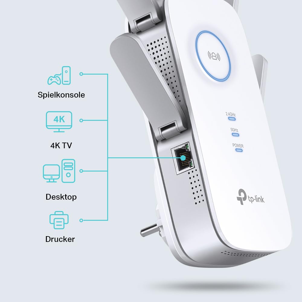 TP-Link RE655 WLAN amplifier repeater AC2600, dual-band AC + N, 1733 Mbit/s 5GHz + 800Mbit/s 2.4GHz, gigabit LAN port, 4*4-MU-MIMO, app control, maximum coverage