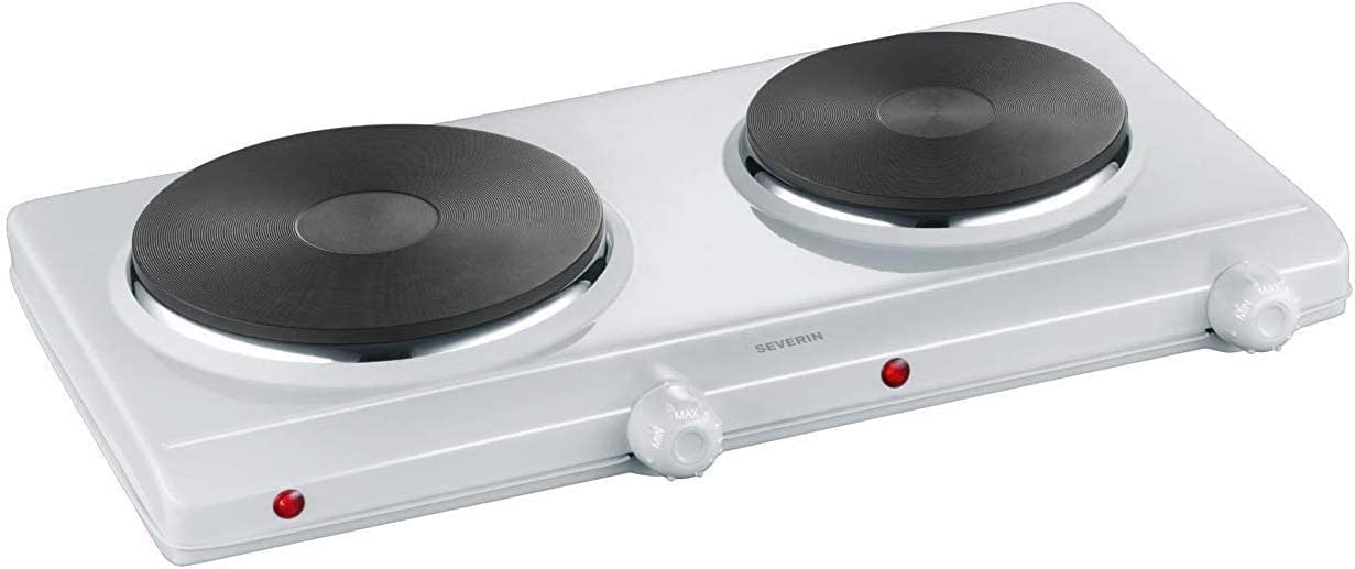 Severin double hotplate for kitchen, office or camping, small hotplate with stepless temperature adjustment, camping stove for two pots, 2,500 W, silver, DK 1042 - S71042