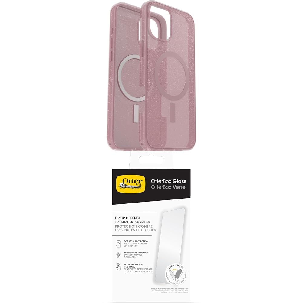OtterBox Symmetry Series Clear MagSafe Transparent Case for iPhone 16 Plus, Shockproof Drop Proof Protective Case, Clear/Pink with Premium Glass Screen Protector - 77-93081
