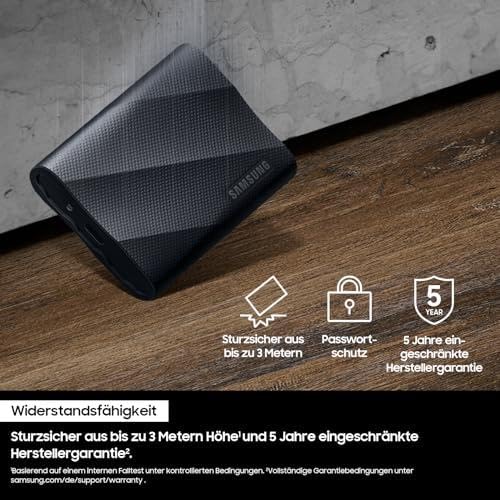 Samsung Portable SSD T9, 2 TB, 2,000 MB/s read, 2,000 MB/s write, USB 3.2 Gen.2x2, external hard drive for professional users, compatible with Mac, PC, smartphone, and 12K cameras, MU-PG2T0B/EU