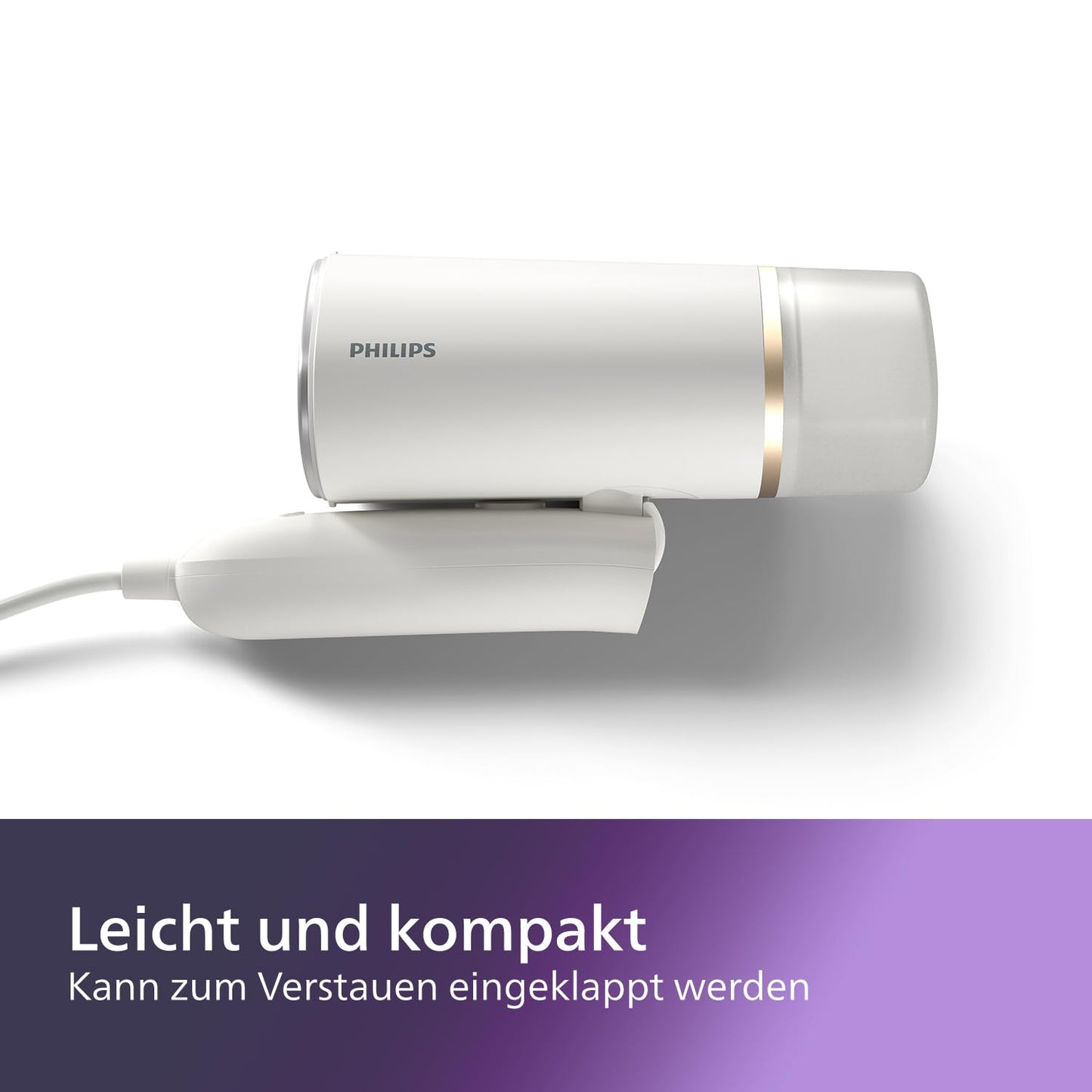 Philips 3000 Series Portable Steamer - 1000W, Compact and Foldable, 120ml Water Tank Constant Steam Output 20g/min, No Ironing Board Required, White (STH3020/10)