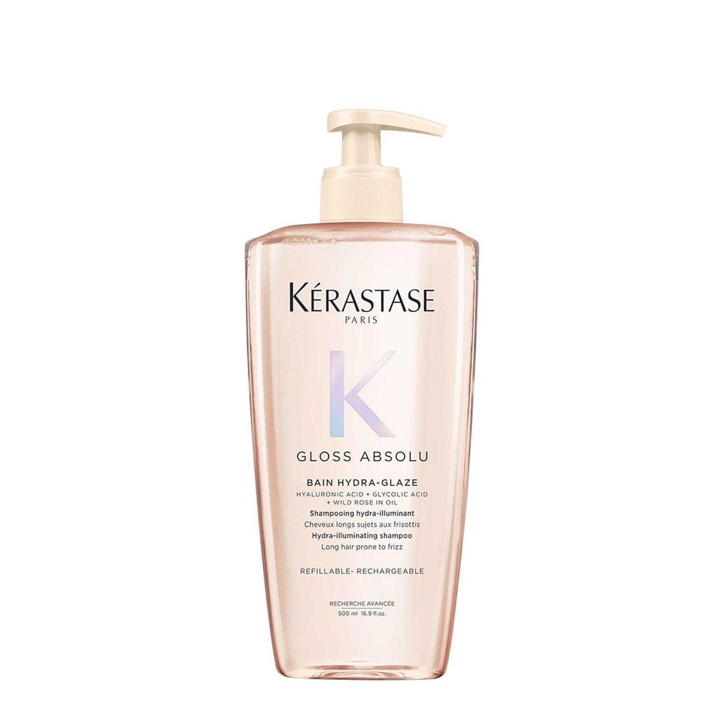 Kérastase Gloss Absolu Bain Hydra-Glaze, shampoo for long, frizz-prone hair, with hyaluronic acid, glycolic acid and wild rose oil, for intense shine and volume, 500ml - 3474637283414