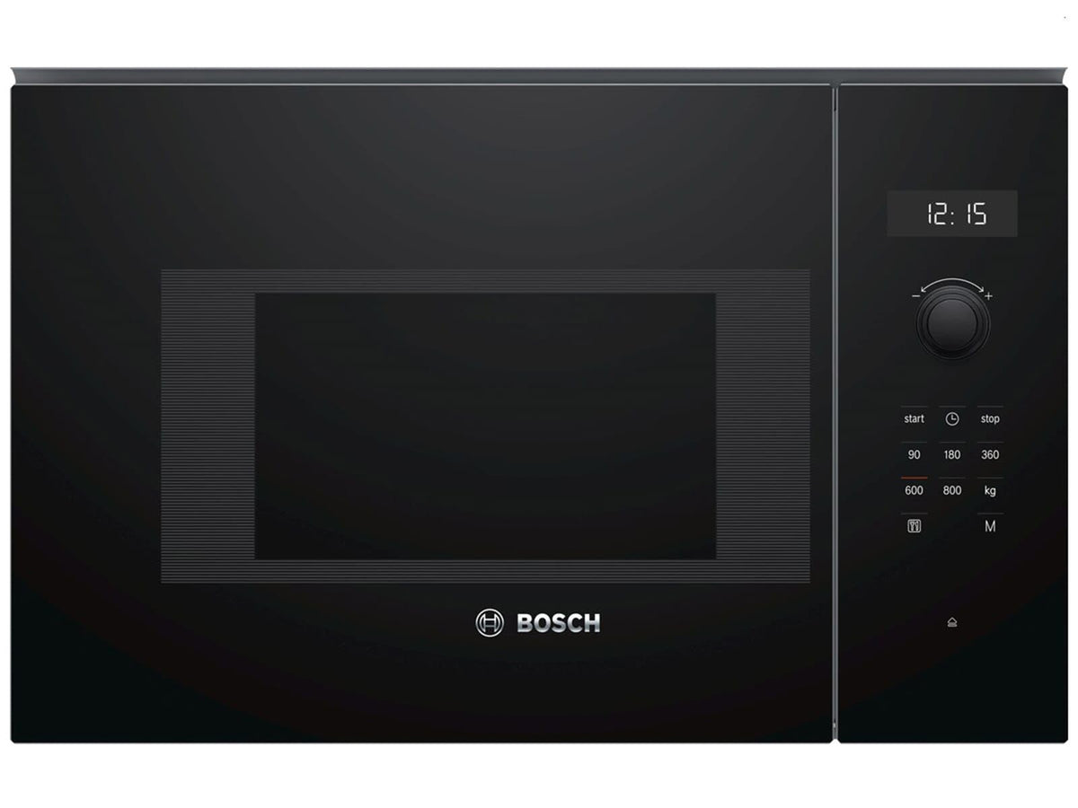 Bosch BFL524MB0 Serie 6 Built-in Microwave, 38 x 60 cm, 800 W, Turntable 25.5 cm, Left Door Hinge, AutoPilot 7, 7 Automatic Programs, Cleaning Assistance, LED Touch Display, Black