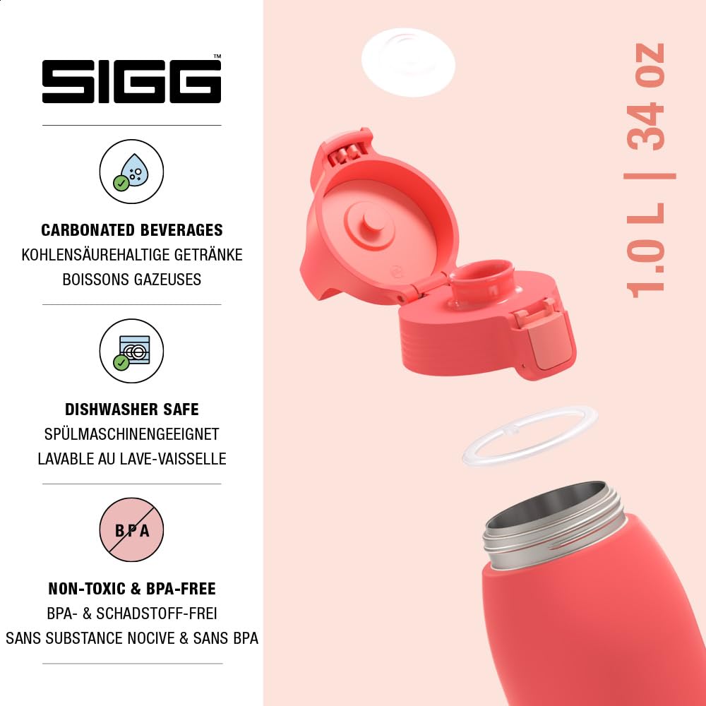 SIGG - Insulated drinking bottle - Thermos bottle Shield Therm One Watermelon - carbonated drinks - leak-proof - dishwasher safe - BPA-free - 90% recycled stainless steel - pink - 1L - 6218.20