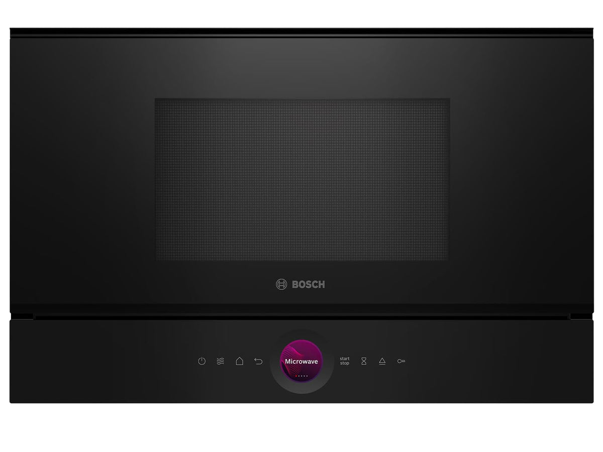 Bosch BEL7321B1, Serie 8 Cuptor cu microunde încorporat, Negru, 38 x 60 cm, 900W, Ușă cu deschidere pe partea stângă, AutoPilot 10 cu 10 programe automate, Asistență pentru curățare, Ecran TFT tactil, Iluminare LED