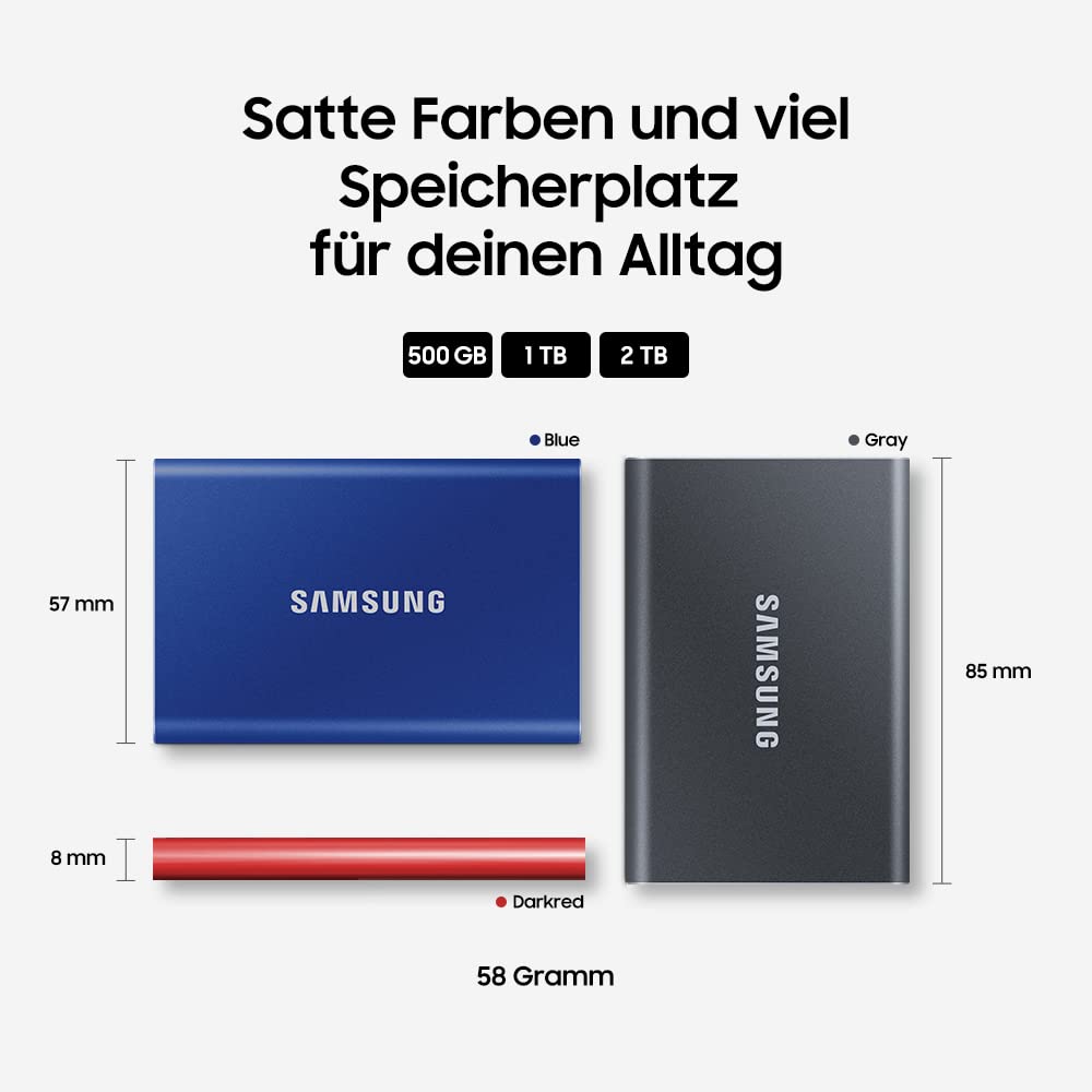 Samsung Portable SSD T7, 500 GB, USB 3.2 Gen.2, 1,050 MB/s Read, 1,000 MB/s Write, External SSD Hard Drive for Mac, PC, Smartphone and Game Console, Red, MU-PC500R/WW