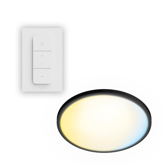 Philips LED Superslim Ceiling Light with Remote Control, 29.1 cm, Black - 929004677201