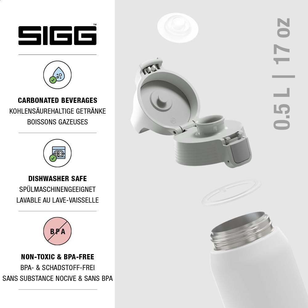 SIGG - Insulated drinking bottle - Thermos bottle Shield Therm One White - Carbonated drinks - Leak-proof - Dishwasher safe - BPA-free - 90% recycled stainless steel - White - 0.5L - 6056.20