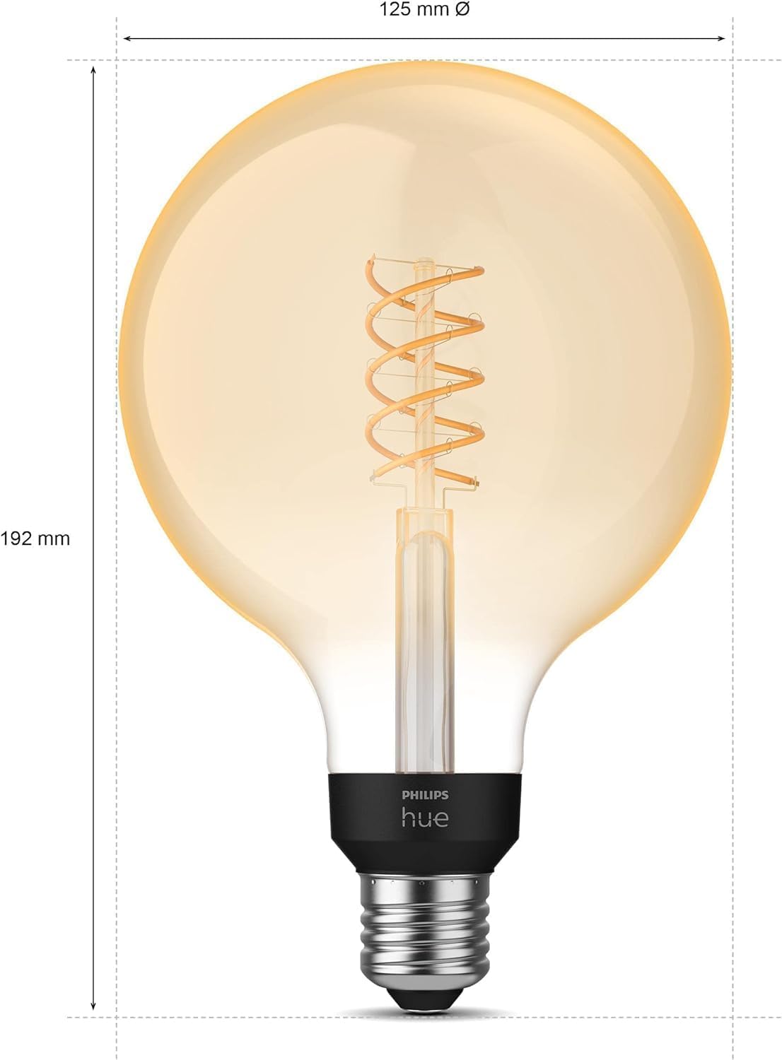 Philips Hue White E27 Filament Large Globe Lamp, G125 550lm, warm white light, dimmable, controllable via app, compatible with Amazon Alexa (Echo, Echo Dot), pack of 1 - 929003052101