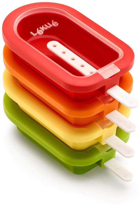 Lékué Classic Ice Cream Molds, Stackable, 16.5 cm, Set of 4, Assorted Colors, Silicone, Red/Yellow - 882180