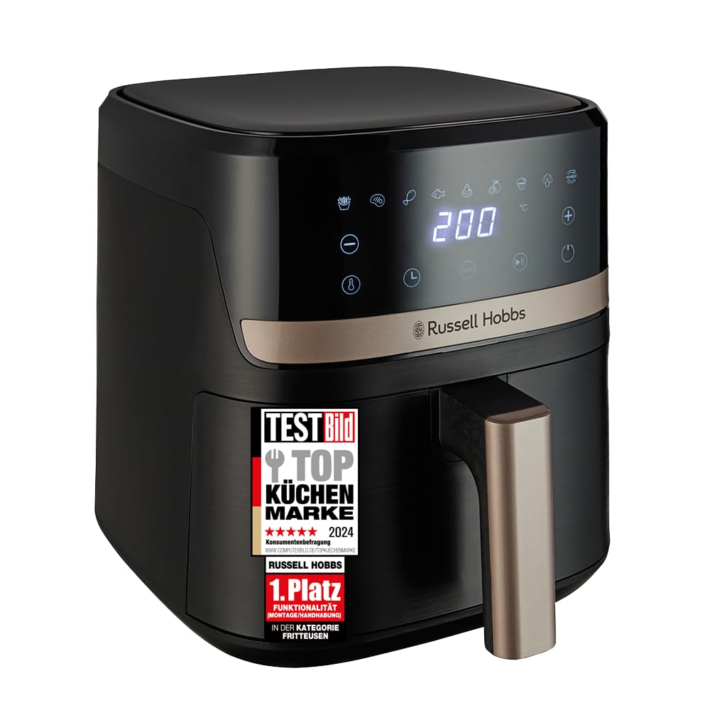 Russell Hobbs hot air fryer L 4.3L Rapid AirFryer [very small housing, very quiet, 9 programs] SatisFry (dishwasher safe, deep fryer without oil, touch screen, grilling, baking, roasting etc) 27610-56