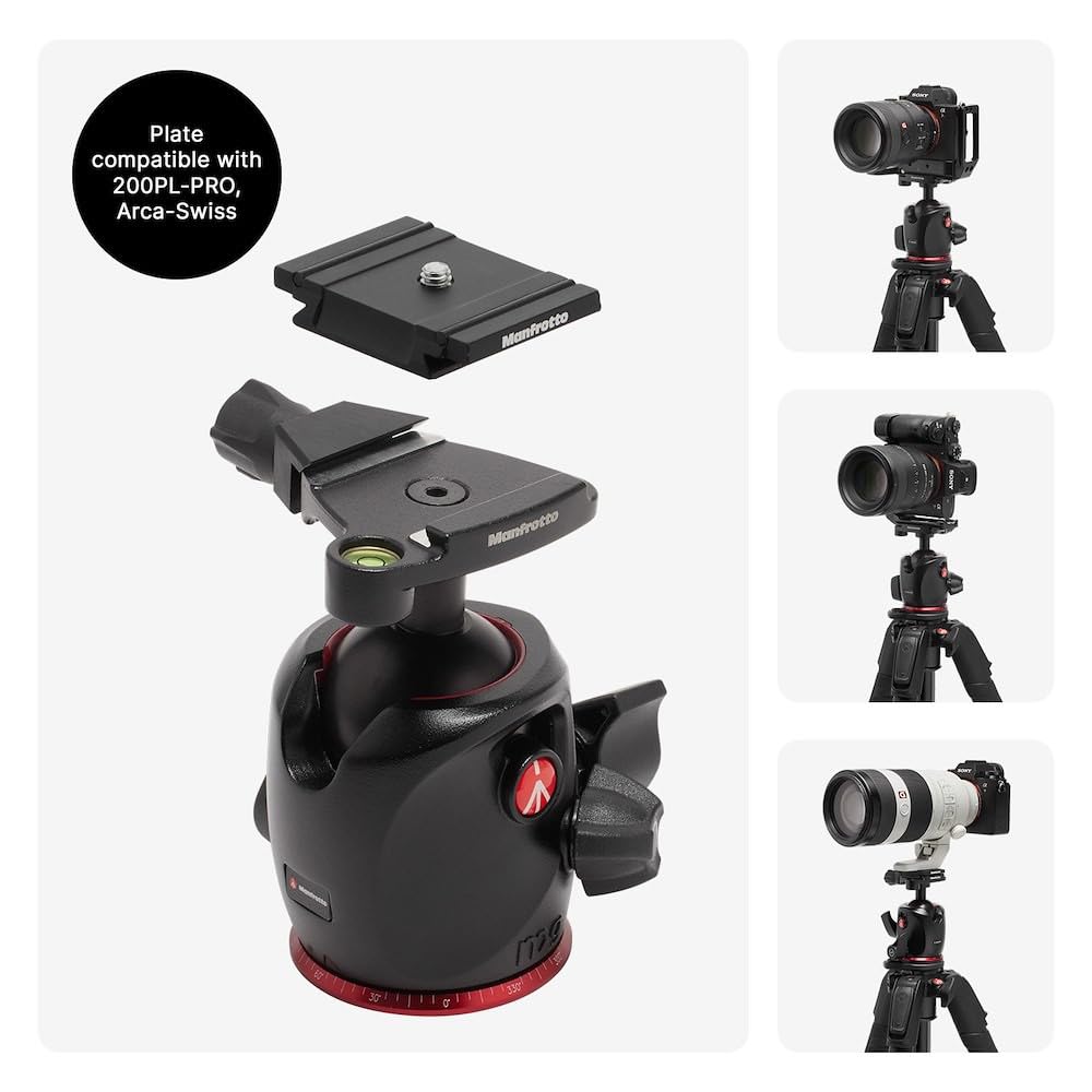 Manfrotto 055XPRO AS, 4-section carbon fiber camera tripod, kit with XPRO ball head, 90-degree column, 15 kg load capacity, Arca-Swiss plate, for DSLR/mirrorless camera, camera tripod, photo tripod. - MK055CXPRO4-Q6T