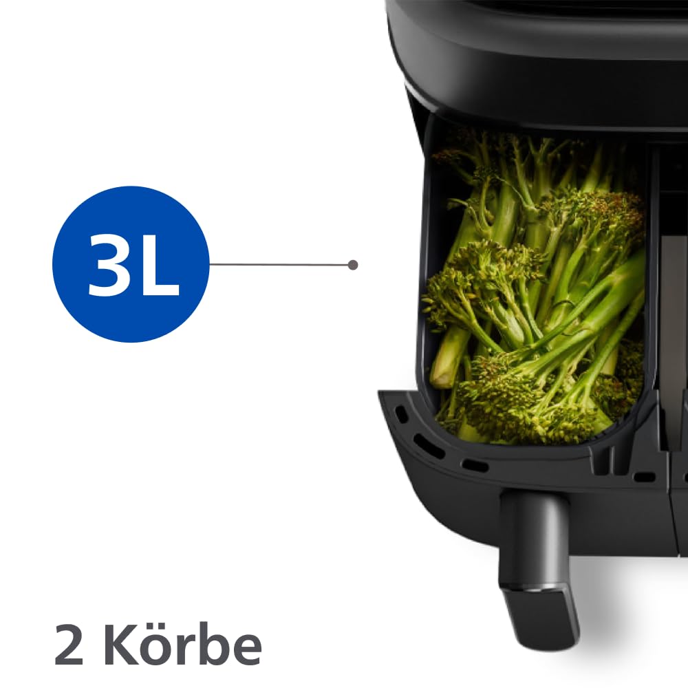 Philips Airfryer 3000 Series Dual Basket NA350 03 Black (NA350/03)